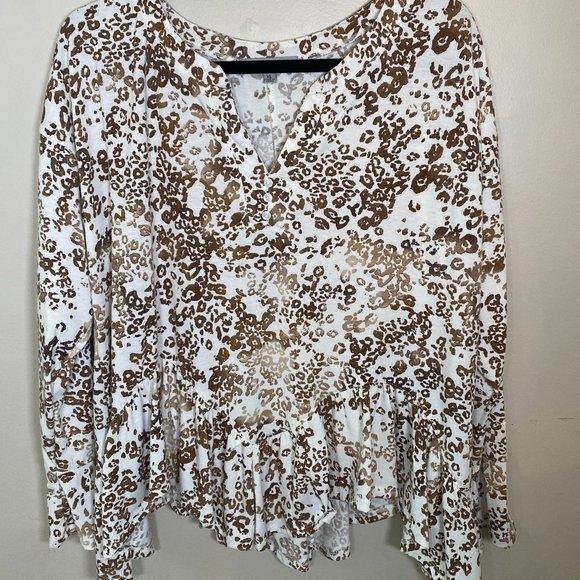 NWT Always Fabulous White and Brown Leopard Print Blouse - Picture 1 of 7